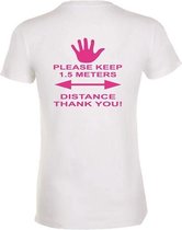 Heren T-shirt neon roze-paars keep 1,5 meters distance XL
