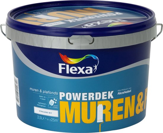 Afbeelding van Flexa Powerdek Muurverf - Muren & Plafonds - Binnen - Stralend Wit - 2,5 liter