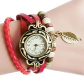 Lederen Quartz Horloge | Retro Armband | Rood