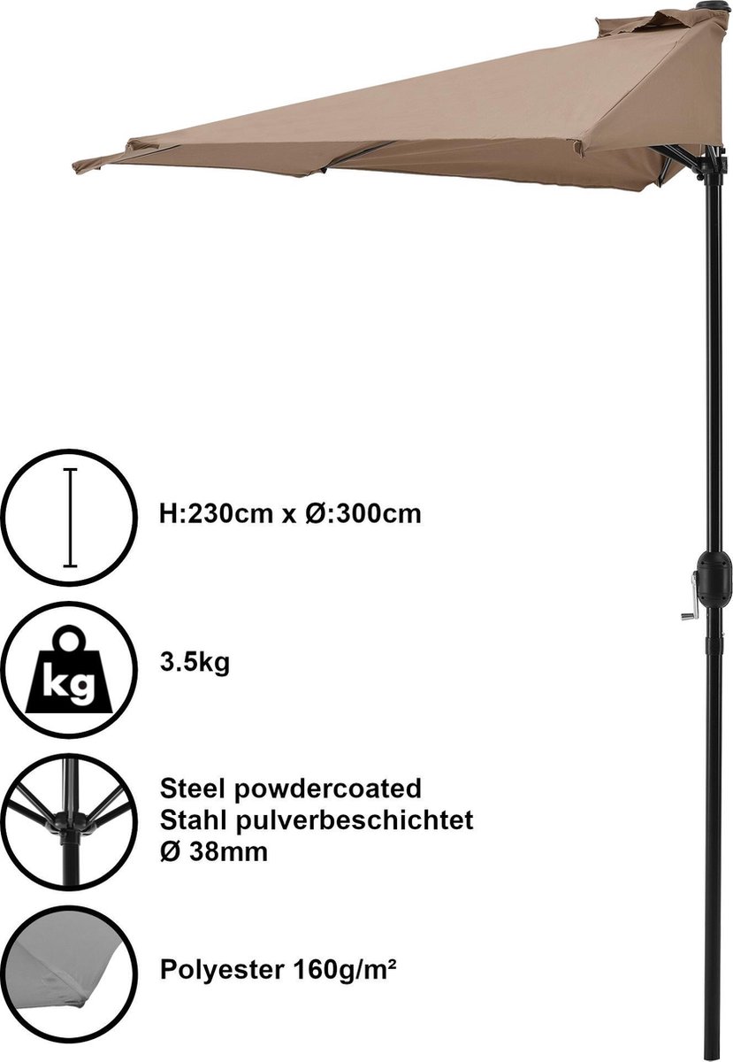 Bol.com Parasol halfrond voor balkons of terrassen - Beige aanbieding