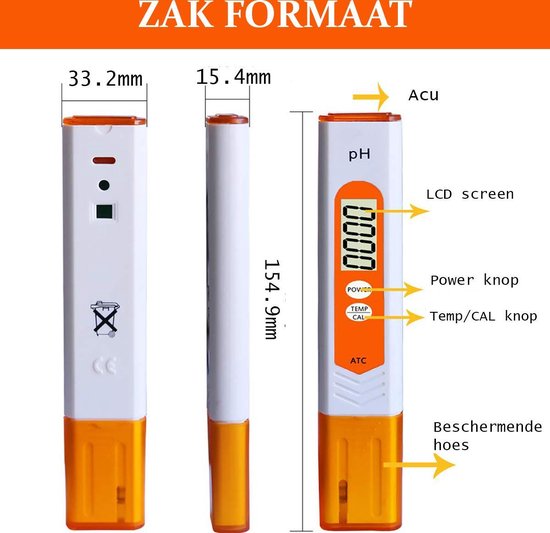 Professionele ph meter - digitale ph meter- +INCL 3 kalibratie poeders- Wit