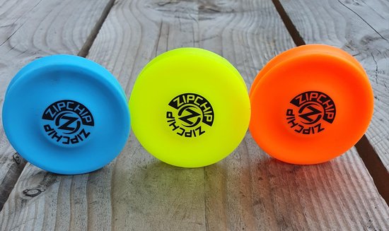 Zipchip set van 3 | Geel oranje blauw | mini frisbee 6,8 cm | kinder speelgoed