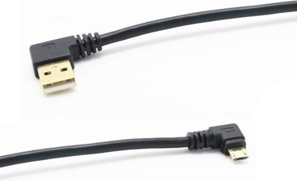 USB Micro B haaks naar USB-A haaks kabel - USB2.0 - tot 2A / zwart - 0,50 meter