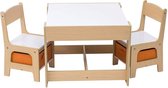 Kindertafel en stoeltjes met krijtbord - Kindertafel met stoeltjes van hout - wit/oranje hout - kindertafel met opbergruimte - Kleurtafel - speeltafel / knutseltafel / tekentafel /