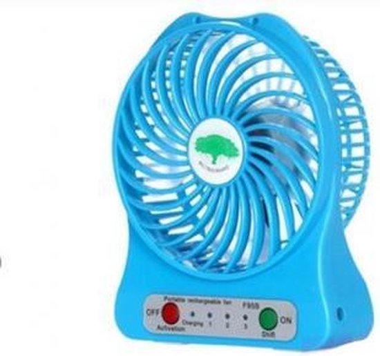 bol.com | Draagbare oplaadbare LED-licht ventilator met accu en oplaadkabel  - Blauw
