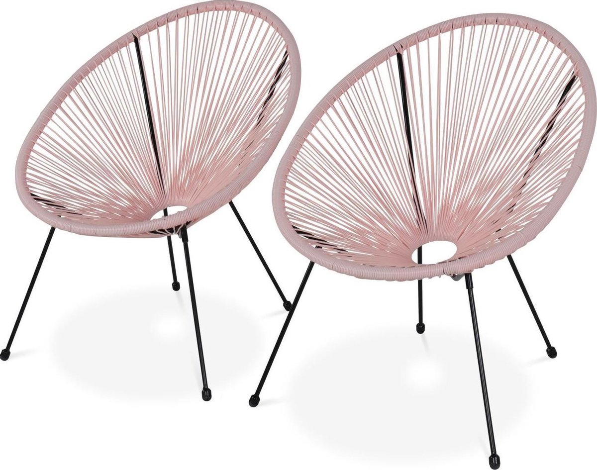 Set van 2 design stoelen ei-vormig - Acapulco Lichtroze - Stoelen 4 poten retro design, plastic koorden, binnen/buiten