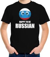 Rusland Emoticon Happy to be Russian landen t-shirt zwart kinderen S (122-128)