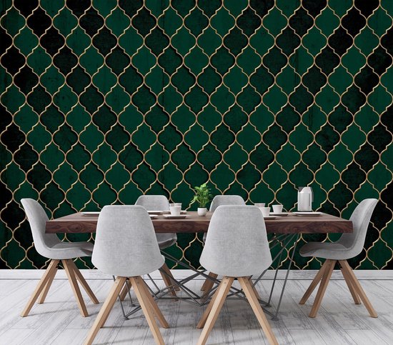 Papier peint photo Extrême-Orient XXL - Trèfle marocain Or - 368 x 254 cm - vert-or