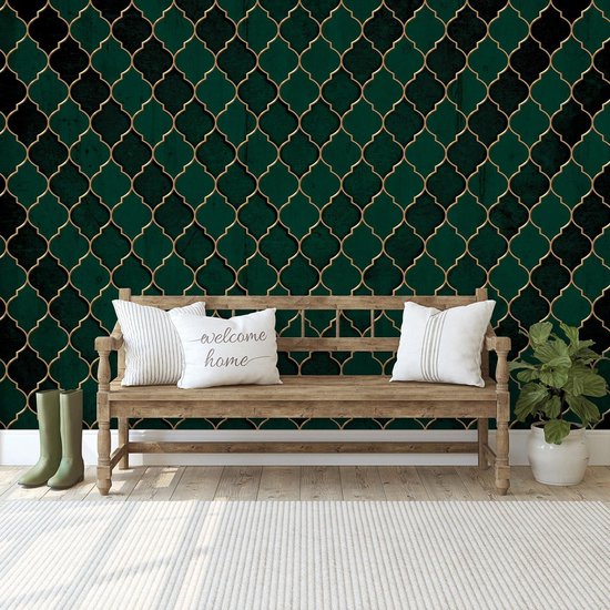 Papier peint photo Extrême-Orient XXL - Trèfle marocain Or - 368 x 254 cm - vert-or