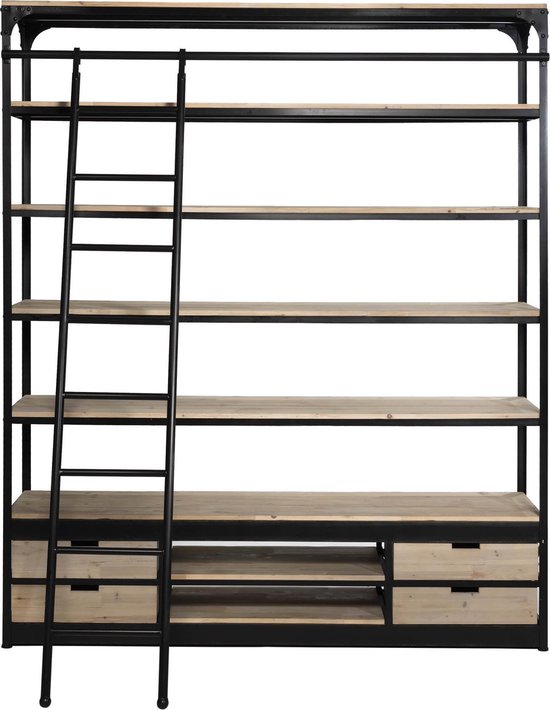 donker Raar reflecteren Industriële Boekenkast Met Ladder | White Wash | bol.com