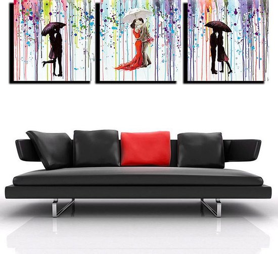 SET 3 pièces peinture sur toile * Love Under the Umbrella in the Rain * - Graffiti Modern - Couleur - SET 3x 40 x 40 cm