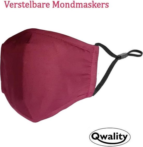 Mondkapje Wasbaar - Verstelbaar Mondmasker - Stof - Katoen - Met Neusbrug - Rood - Qwality