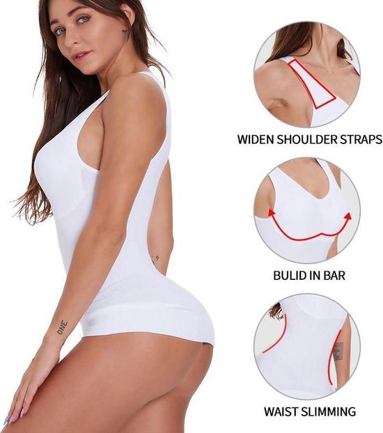 Corrigerende Dames Hemd | shapewear | Voorgevormde Cups |Figuurcorrigerend  Top|Wit Maat S | bol.com