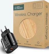 Qi Draadloze Oplader + 18W Adapter - Oplader iPhone - Oplader Samsung - Bamboe 10W Fast Charger - GoodExperience