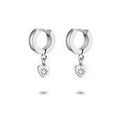 Twice As Nice Oorbellen in edelstaal, oorring, hartke met ster en wit kristal