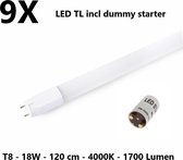 Pakket van 9 x LED Tube T8 - 18W  - 120 cm - 4000K - 1700 Lumen - Incl. LED starter