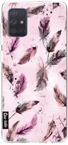 Casetastic Samsung Galaxy A71 (2020) Hoesje - Softcover Hoesje met Design - Feathers Pink Print