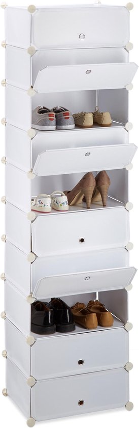 Relaxdays étagère à chaussures 10 étages - grande armoire à chaussures - connexion clic - blanc peu encombrant