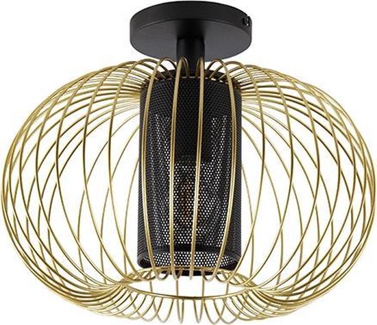 QAZQA marnie - Design Plafondplaat lamp - 1 lichts - Ø 38 cm - Zwart Goud - Woonkamer | Slaapkamer | Keuken