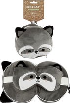 Puckator - Resteazzz - Oreiller de cou avec masque de sommeil - Oreiller de cou rond en raton laveur gris - Support de cou pour avion / voiture / bus de voyage - Panda -