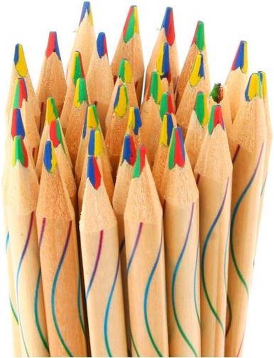 10 stuks houten regenboog potloden - regenboogpotloden + Bruynzeel Schetsboek voor kinderen gratis !