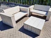 3 delige Loungeset "Garden Small" van White Wash steigerhout inclusief tafel 4 persoons