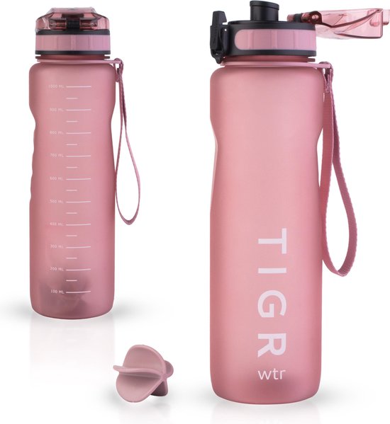 TIGR Grande bouteille avec filtre à fruits - 1000ML - Bouteille de sport - Boule de mélange gratuite pour les boissons protéinées - Or rose