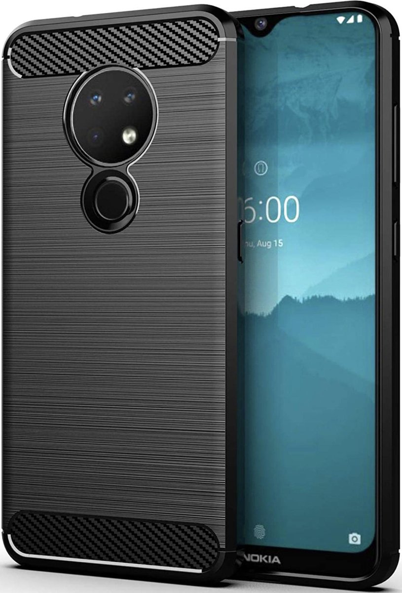 Nokia 7.2 Carbon Backcover - Zwart - TPU - Shockproof