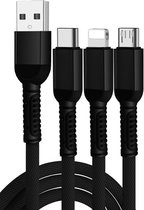 De Beste Gadgets Oplaadkabel 3 in 1 Zwart - Lightning/USB-C/MicroUSB - iPhone Oplaadkabel - Samsung Oplaadkabel - Geschikt voor iPhone en Android telefoons en tablets
