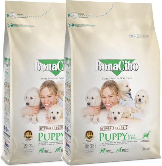 Bonacibo Puppy Lam & Rijst - Hypoallergeen Hondenvoer - 2 x 3 kg