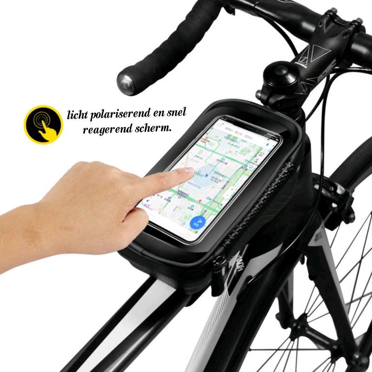 Rhinowalk Fiets-frametas met telefoonhouder, waterdichte bovenbuistas met regenbescherming, dubbelzijdige opslag met ritssluiting en magneetsluiting, touchscreen telefoonhoes (zwart Rhinowalk Fiets-frametas met telefoonhouder, waterdichte bovenbuistas met regenbescherming, dubbelzijdige opslag met ritssluiting en magneetsluiting, touchscreen telefoonhoes (zwart