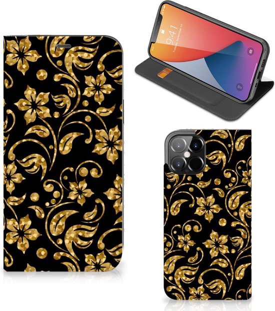 iPhone 12 Pro Max Smart Cover Gouden Bloemen