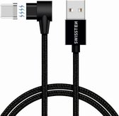 Swissten Magnetische USB-C naar USB-A Kabel voor o.a. Samsung, Apple iPhone 15 & iPad - 1.2M - Zwart