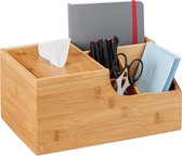 Relaxdays bureau organizer - make up organizer - bamboe - tissue box - 5 vakken - opbergen