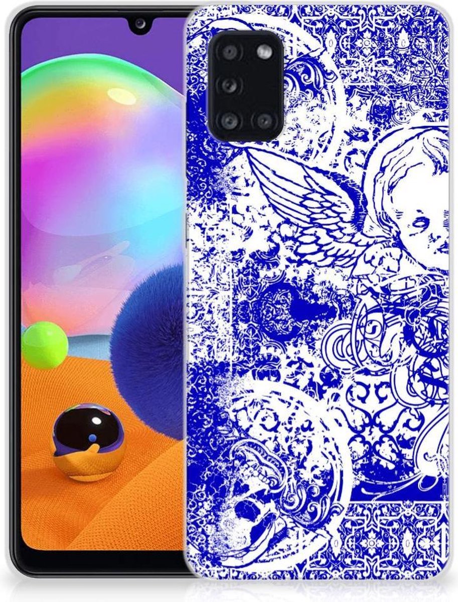 Silicone Back Case Samsung Galaxy A31 Angel Skull Blauw