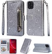 iPhone 11 Pro Max Glitter Bookcase hoesje Portemonnee met rits  - Zilver
