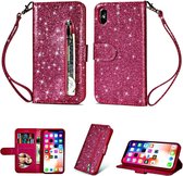 iPhone X / XS Glitter Bookcase hoesje Portemonnee met rits  - Roze