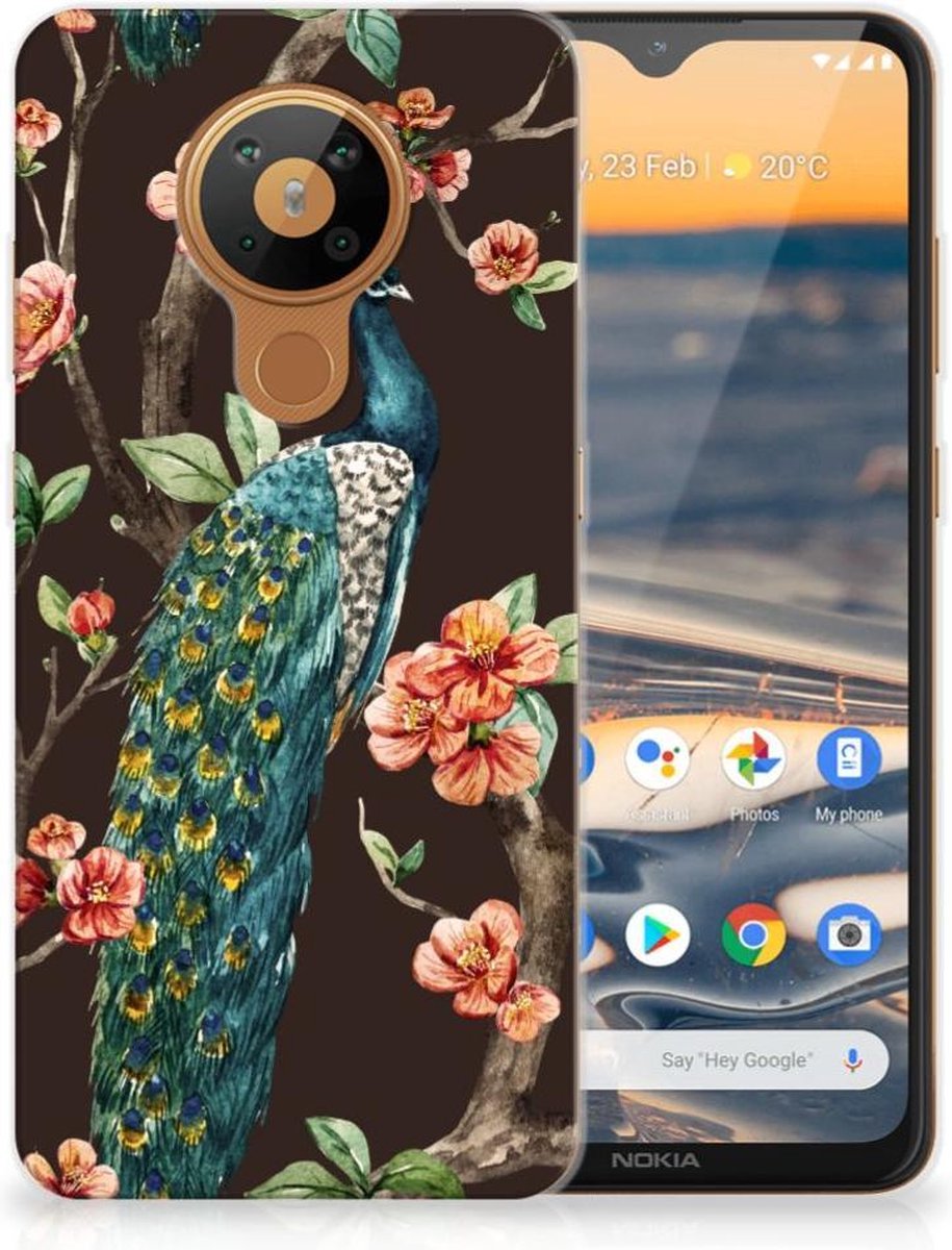 Nokia 5.3 TPU Hoesje Pauw met Bloemen