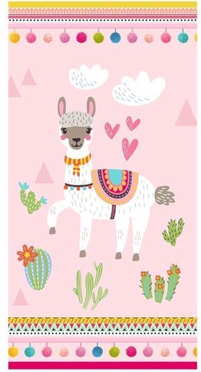 Good Morning Kinderstrandlaken "lama met cactussen" - Roze - (75x150 cm) - Microfiber