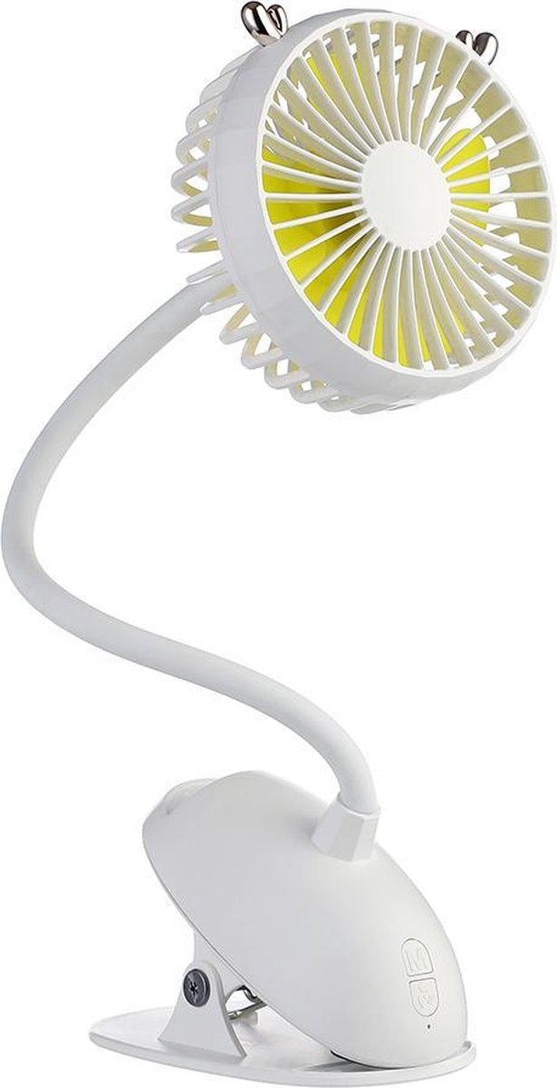 Evolize Mini Ventilator - Portable Clip Fan - Oplaadbare USB Ventilator - voor Kinderwagen en Bureau en Babykamer - Wit