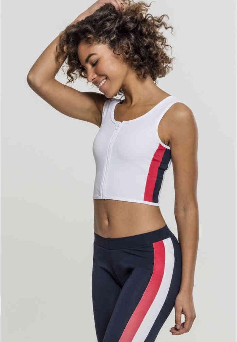 Urban Classics Female Shirt Ladies Side Stripe Cropped Zip Top /Firered Wit
