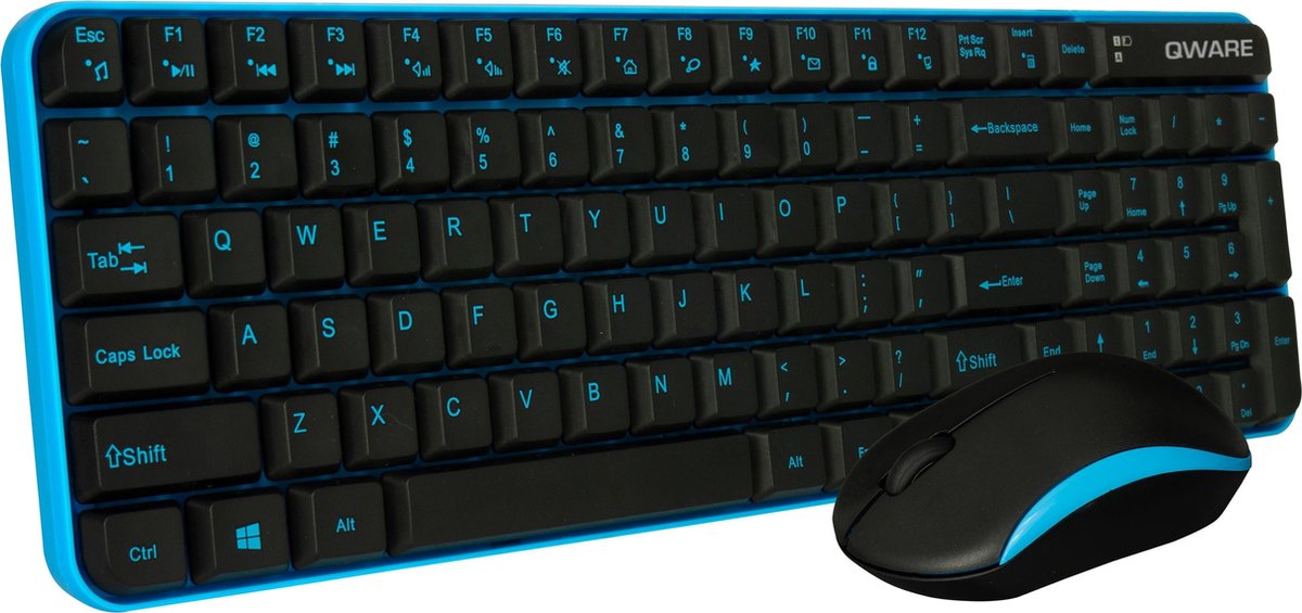 Qware Office - Toetsenbord - Muis - Draadloos - 2.4ghz - USB - Desktopset - Combo - Waterford - Blauw - Qwerty