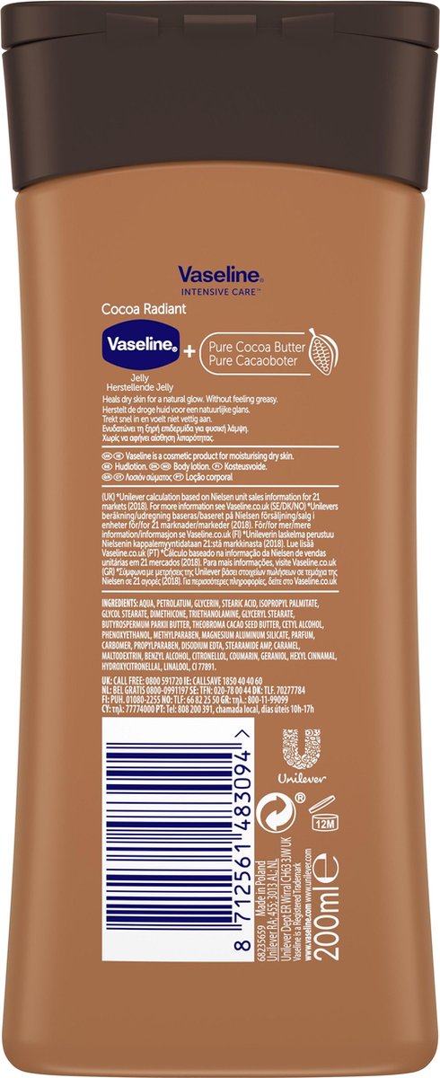 Vaseline Cocoa Radiant Intensive Care Bodylotion 200 ml bol