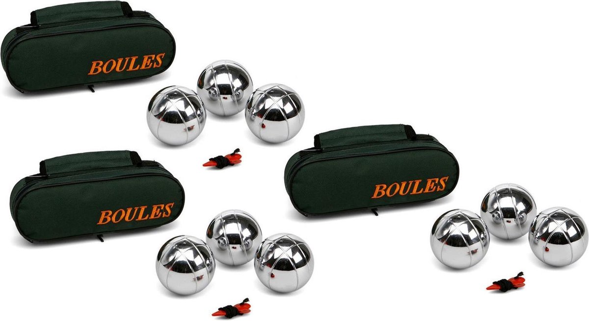 3x Zilveren jeu de boules sets in luxe tas - Kaatsbal /petanque- Actief buitenspeelgoed voor kinderen - Merkloos