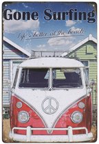 Wandbord – Gone Surfing – Volkswagen Bus – VW bus - Vintage - Retro -  Wanddecoratie – Reclame bord – Restaurant – Kroeg - Bar – Cafe - Horeca – Metal Sign - 20x30cm