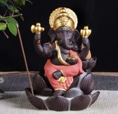 Backflow wierook brander / houder waterval Ganesha beeld lotus 12x9x8cm BRUIN RODE KLEUR