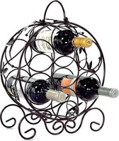 Decopatent® Staand Rond Wijnrek met Wijn Bladeren - Flessenrek voor 7 wijnflessen - Wijnrekken wijn flessen - Wijnrekje - Metaal