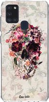 Casetastic Samsung Galaxy A21s (2020) Hoesje - Softcover Hoesje met Design - Flower Skull Print