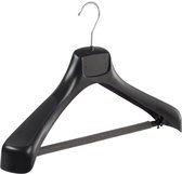 De Kledinghanger Gigant - 5 x Mantel / kostuumhanger kunststof zwart met schouderverbreding en anti-slip broeklat (2 mm schuim), 43 cm