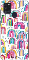 Casetastic Samsung Galaxy A21s (2020) Hoesje - Softcover Hoesje met Design - Sweet Candy Rainbows Print